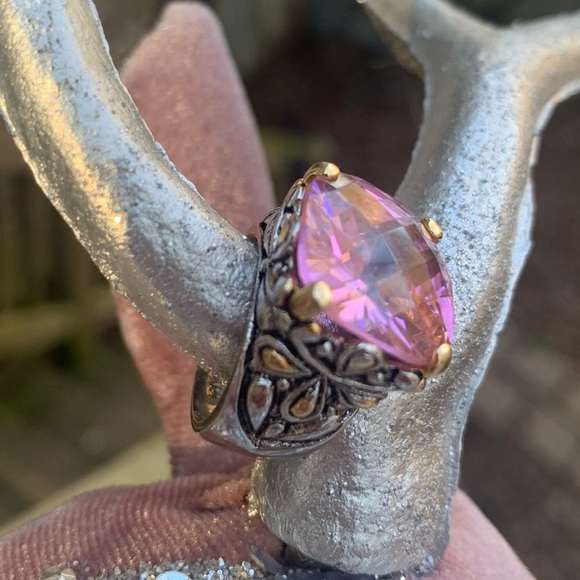 SOLD SOLD❤️ Pink Checkerboard SS ring. Sz 6. Pink CZ - Picture 7 of 11